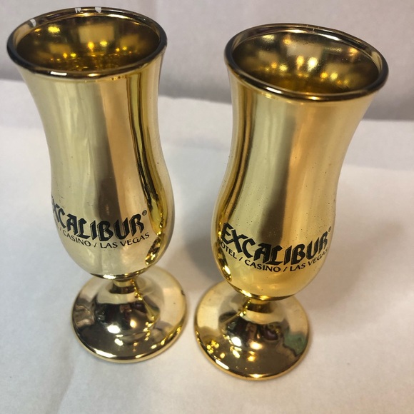 Excalibur Las Vegas Shot Glasses Glass Gold Two - Picture 3 of 7
